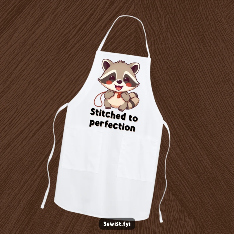 Funny Raccoon Sewing Apron: A cheerful raccoon proudly sewing, ready to tackle any mess. Functional and amusing kitchen wear.