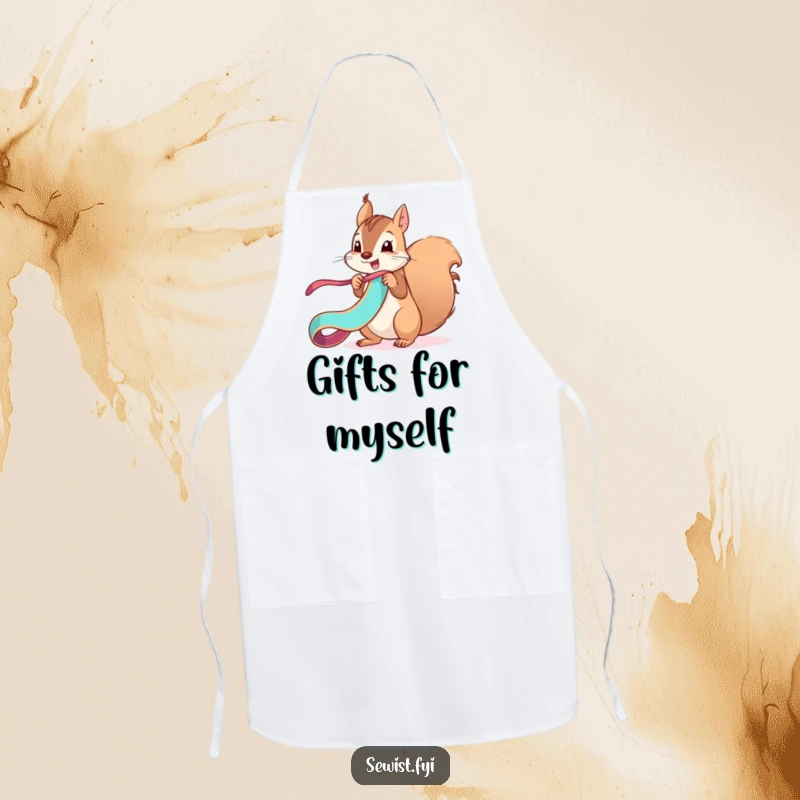 Funny mischievous squirrel unfurls a ribbon with a flourish, a humorous apron for playful chefs.
