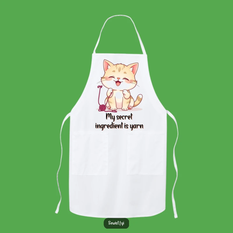 Funny Cat Yarn Apron: Mischievous Giggling Chef Kitty, Perfect Kitchen Gift