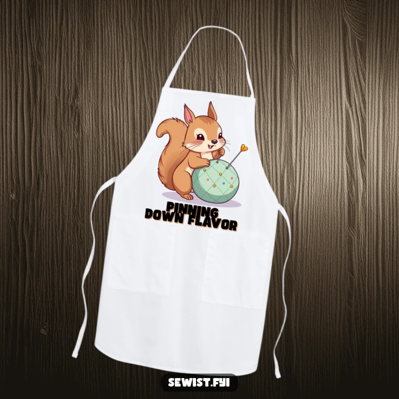 Funny Apron: A proud squirrel pins a dart into a target, ideal for kitchen accuracy and humor.