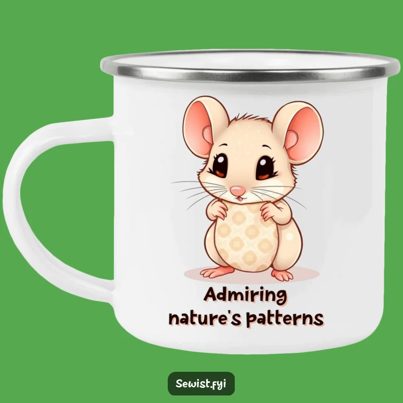 Funny Mouse Fabric Camping Mug: Curious Critter Enamel Mug, Perfect Gift