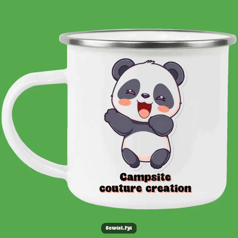 Funny Panda Seamstress Camping Mug: A Giggling Panda Cutting Fabric With Joy