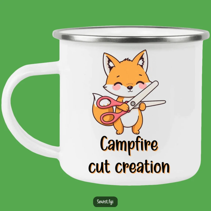 Funny Fox Tailor Camping Mug: Playful Outdoor Fabric Cutting, Gift
