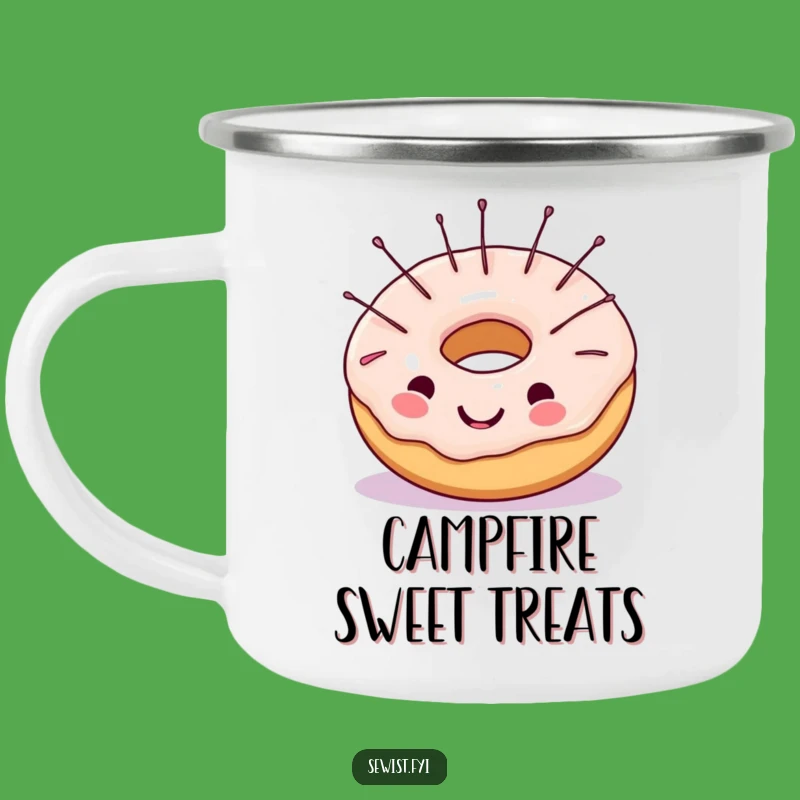 Funny Camping Mug: Cheerful Donut Sewing Needles, Sweet Outdoor Companion