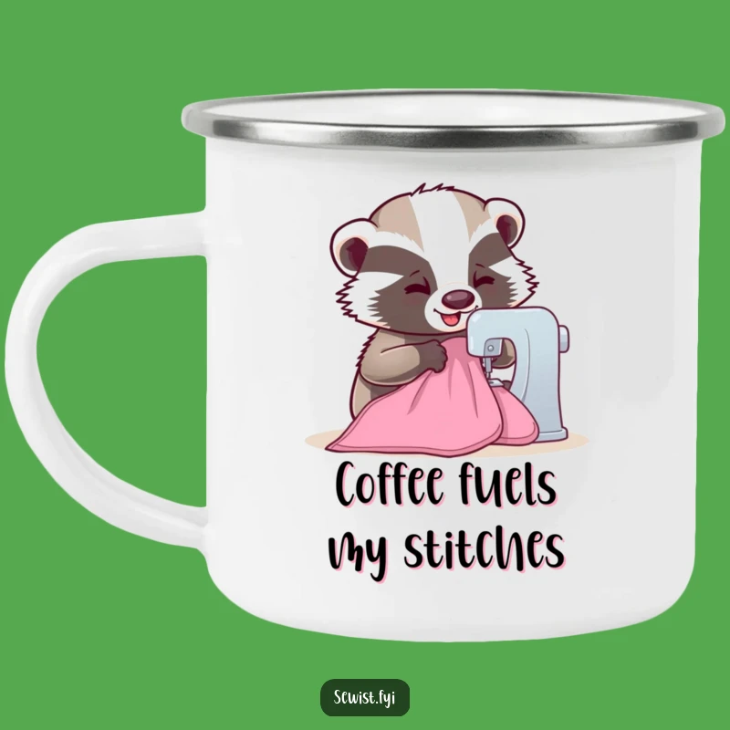 Funny Badger Camping Mug: Cozy Campfire Sips with a Humorous Sewing Friend
