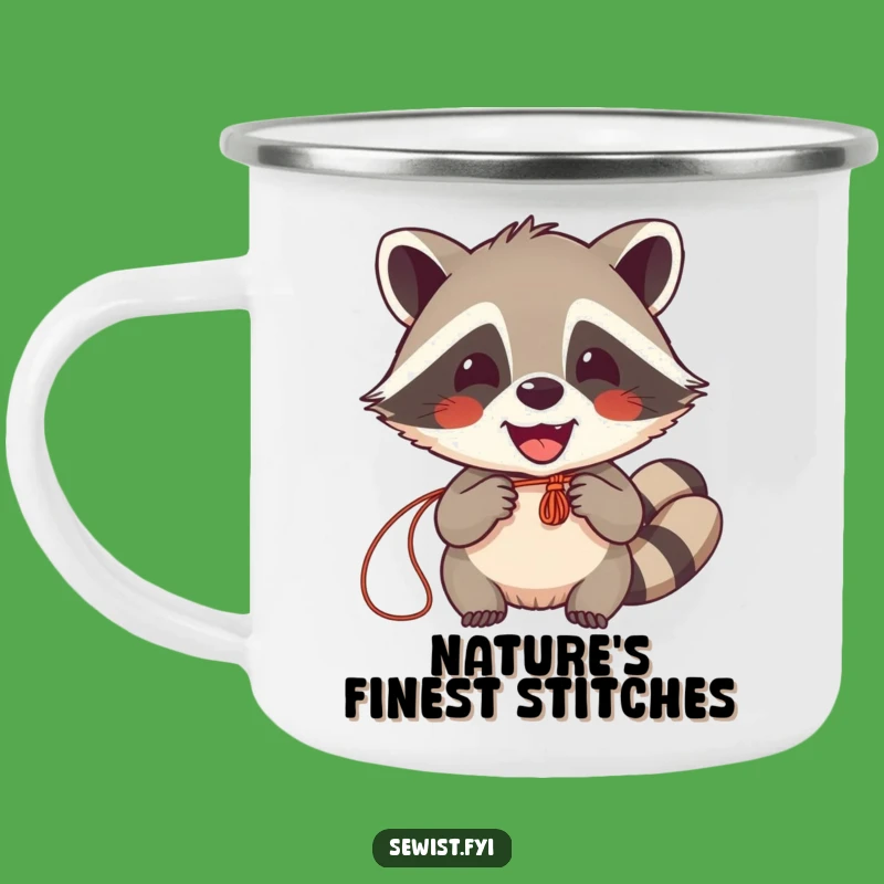 Funny Raccoon Sewing Camping Mug: Delighted Crafter Outdoor Drinkware, Gift