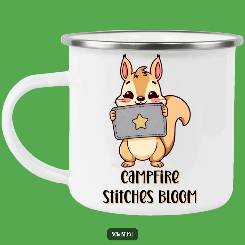 Funny Squirrel Patch Camping Mug: Cheerful Critter's Outdoor Craft, Gift