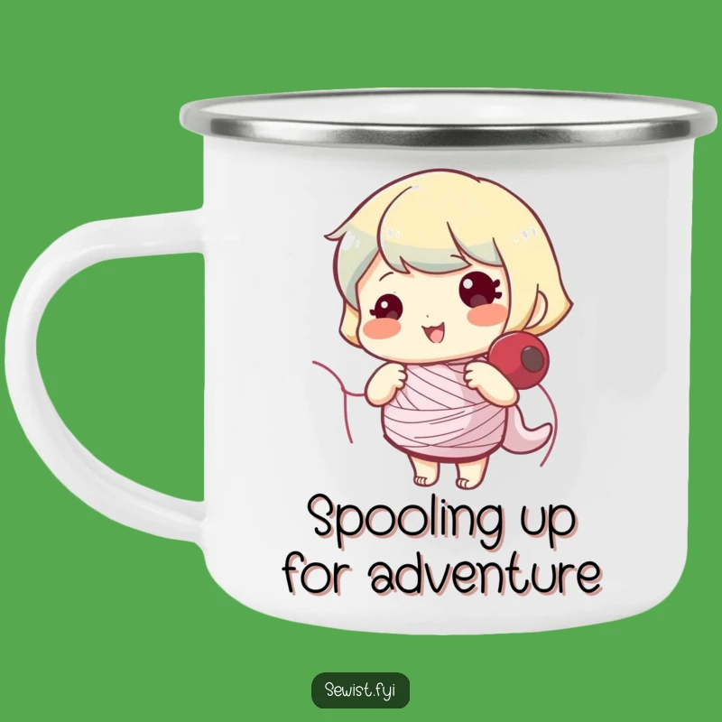 Funny Bobbin Winding Camping Mug - Cheerful Outdoor Sewing Companion