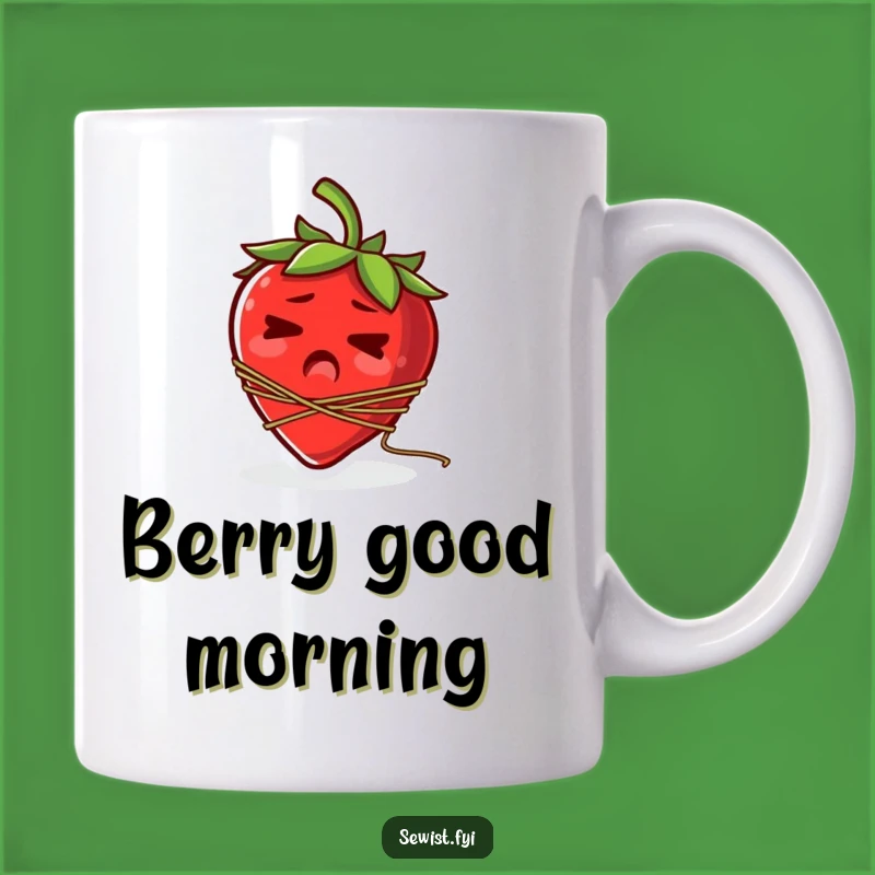 Funny Startled Strawberry Mug: Hilarious Sewing Mishap Gift!