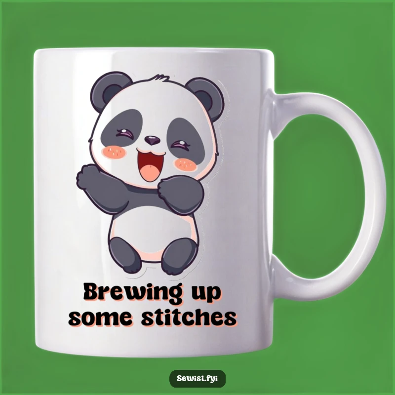 Funny Panda Seamstress Mug: A Giggling Panda Cutting Fabric With Joy