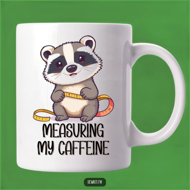 Funny Badger Sewing Mug: Determined Critter Measures Fabric, Craft Gift
