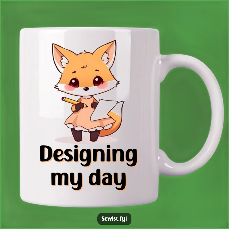 Funny Fox Fashion Mug: Playful Artist Sketching Dresses, Perfect Gift for Designers