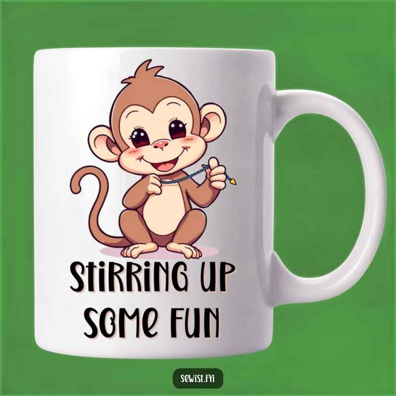 Funny Monkey Sewing Mug: Playful Primate Shows Zigzag Stitch, Craft Gift