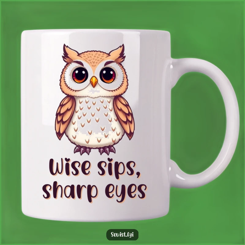 Funny Owl Crafter Mug: A Cute Owl Admiring Embroidered Detail