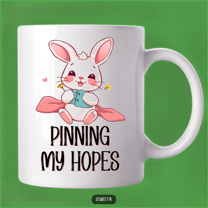 Funny Playful Bunny Sewing Mug: Cute Fabric Pinner, Perfect Funny Gift for Crafters