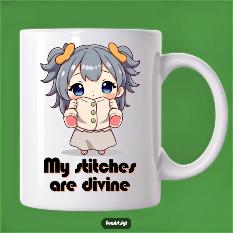 Funny Sewing Gift Mug: Proud Sewer Holding Finished Project, Your Perfect Crafting Companion