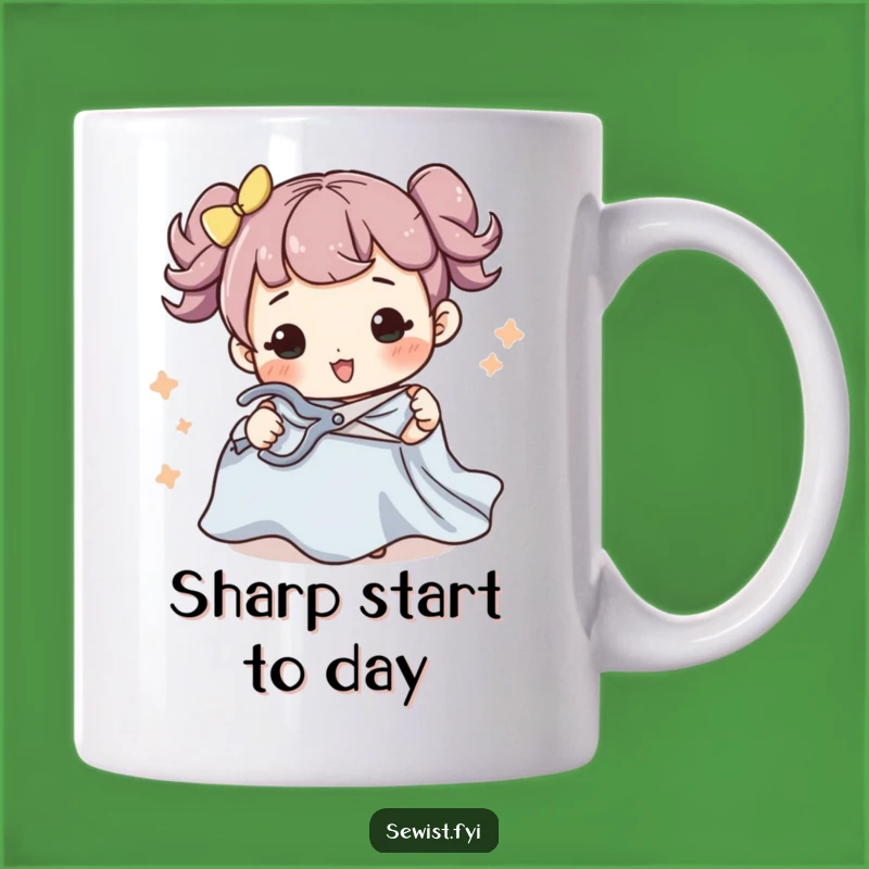 Funny Sewing Mug: Dynamic Fabric Cutting Scene, Perfect Funny Gift For Tailors