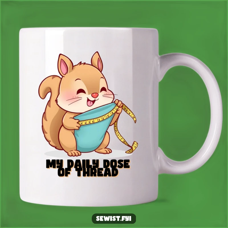 Funny Squirrel Sewing Mug Gift: Adorable Quilter Squirrel with Tape Measure for Crafters!