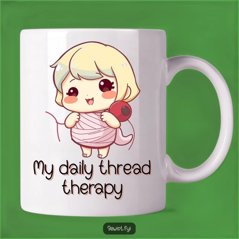 Funny Character Bobbin Winding Mug - A Cheerful Sewing Gift for Crafters