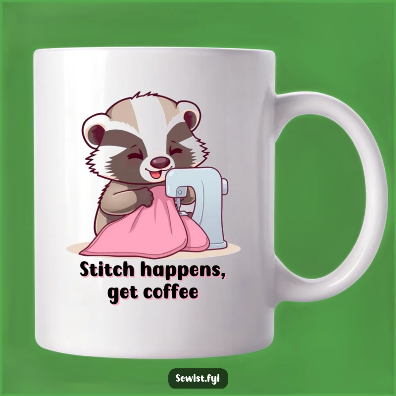 Funny Badger Sewing Machine Mug: A Whimsical Gift for Crafters and Animal Lovers