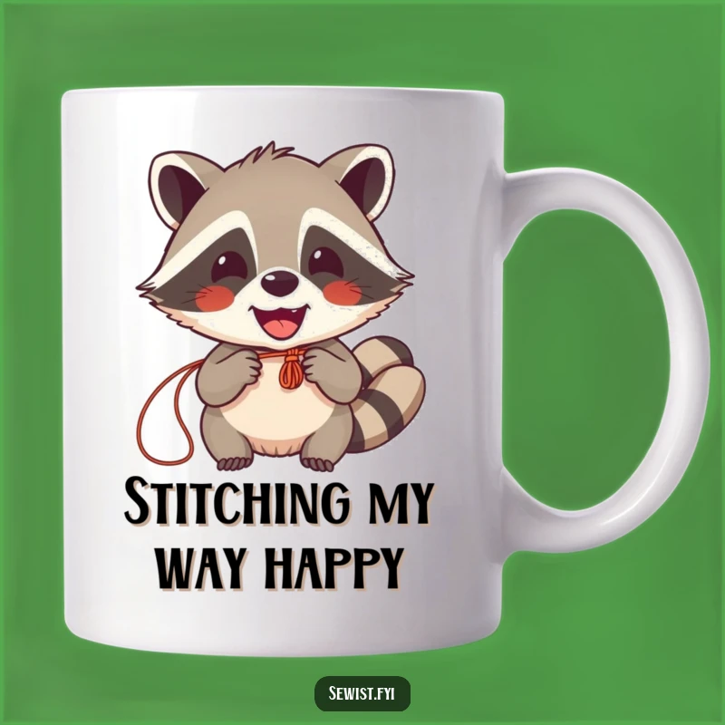 Funny Raccoon Sewing Mug: Delighted Critter Creating Crafts, Perfect Gift