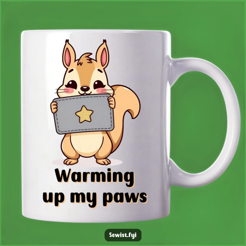 Funny Squirrel Sewing Mug: Cheerful Critter Shows Off Patch, Craft Gift