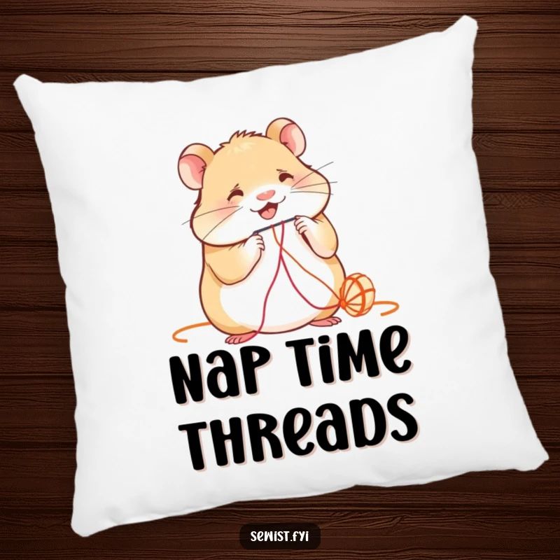 Funny Pillow: A smiling hamster is focused on threading a needle, bringing soft comfort and crafting charm.