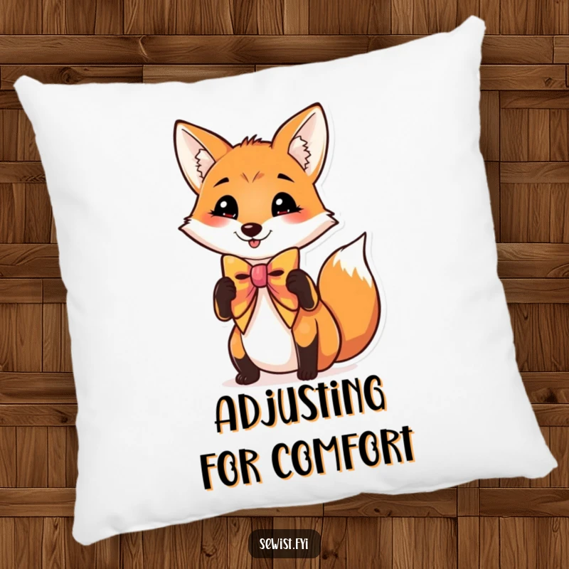 Funny pillow with a charming fox adjusting its bow tie, offering comfort and humorous decor for stylish individuals.