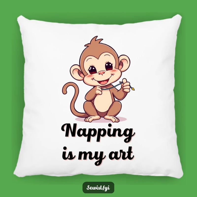 Funny Monkey Stitch Pillow: Playful Primate's Sewing Comfort, Cozy Gift