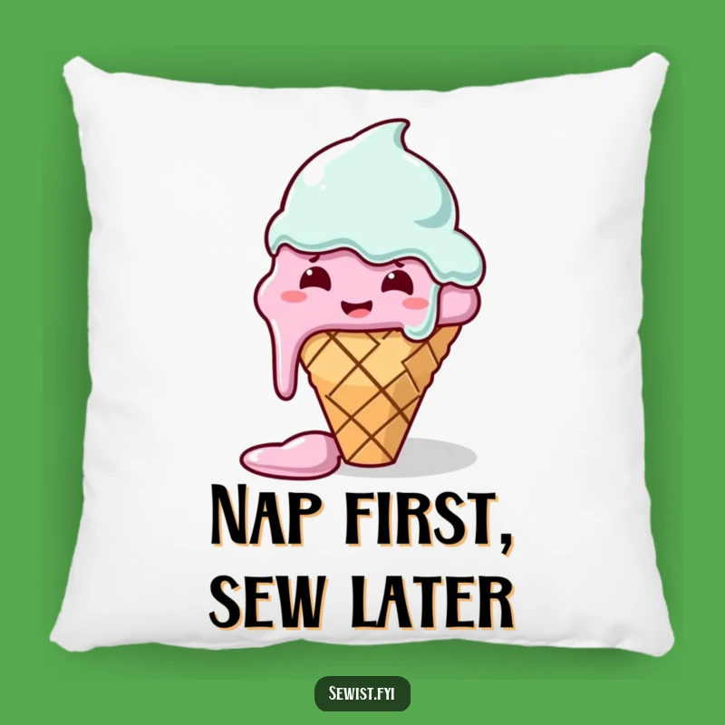 Funny Pillow: Melting Ice Cream Cone Sewing Struggle Cushion, Cozy Crafter Decor