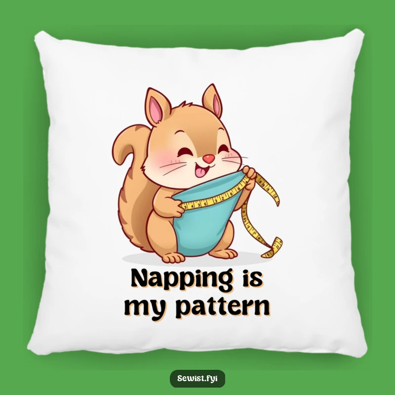 Funny Squirrel Sewing Pillow: Cute Critter Measuring Fabric - Cozy Funny Gift Accent!