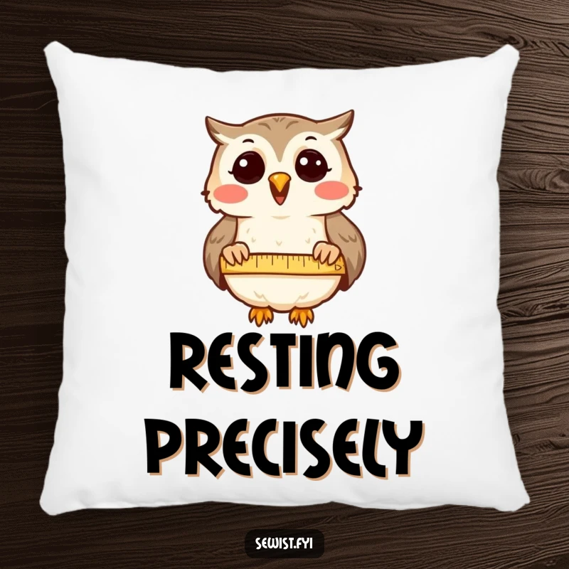 Funny Pillow: A delighted owl is focused on measuring cloth, bringing soft comfort and intellectual charm.