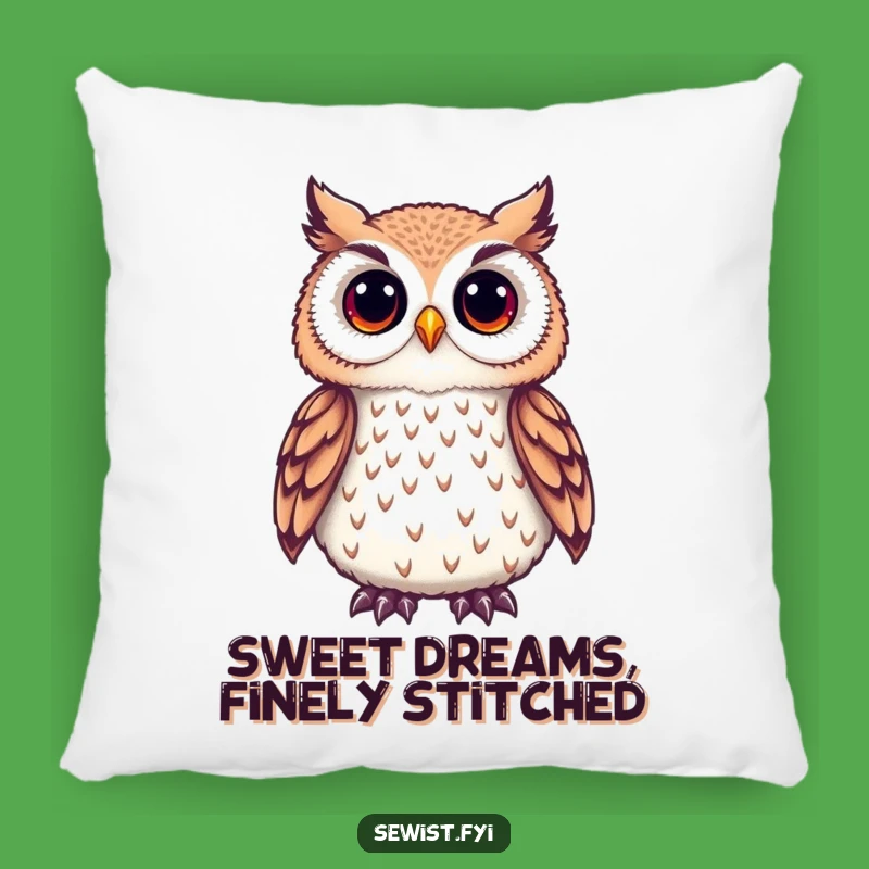 Funny Owl Crafter Pillow: A Cute Owl Admiring Embroidered Detail