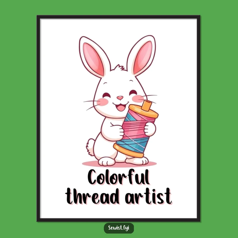 Funny Rabbit Digital Art: Cheerful Stitcher Print, Instant Humorous Decor Gift!