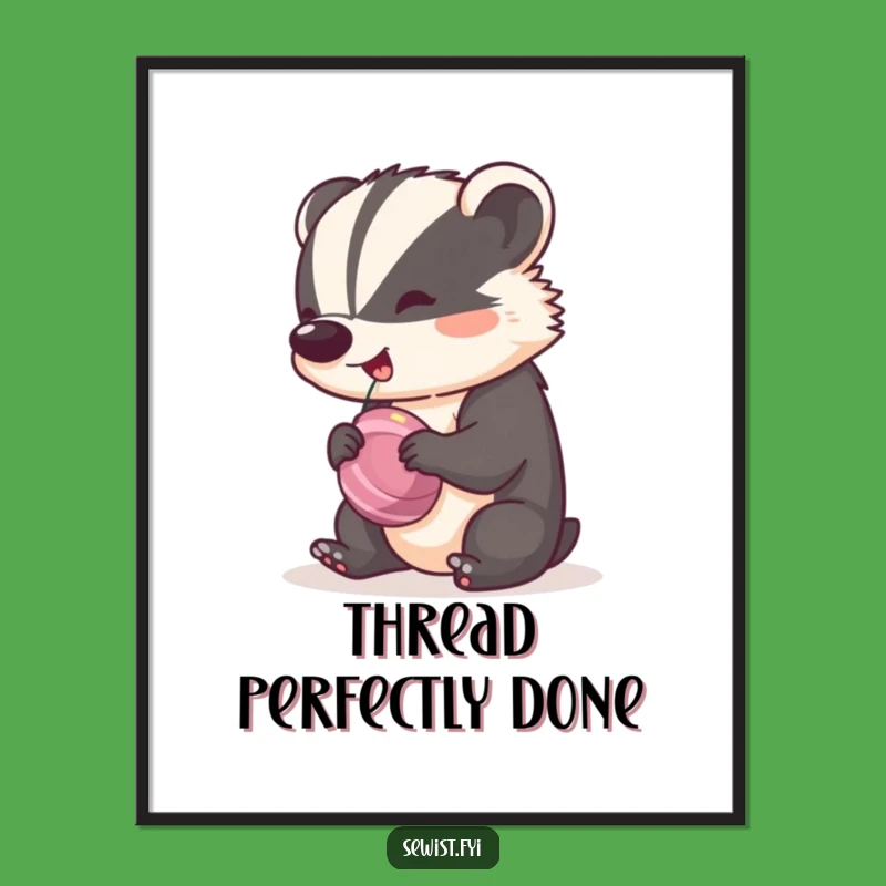 Funny Badger Tailor Digital Art: A Cheeky Badger Spinning a Bobbin with Rhythm