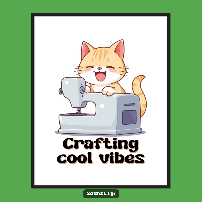 Funny Cat Sewing Digital Print - Hilarious Wall Art for Crafty Spaces