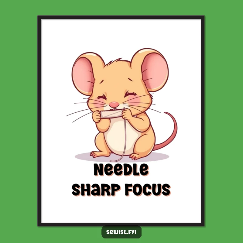 Funny Determined Mouse Sewing Digital Art: Hilarious Printable for Crafty Walls