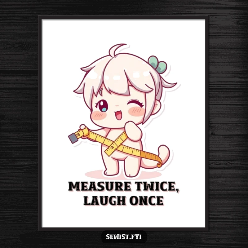 Funny digital art of a character playfully stretching a measuring tape, perfect for precise and humorous decor.