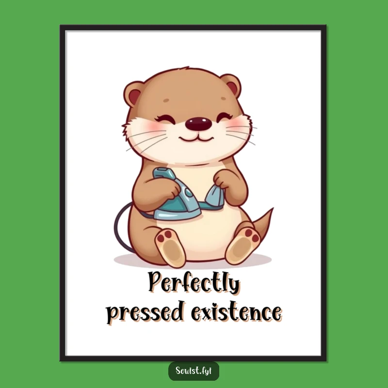 Funny Otter Ironing Digital Art Print: Whimsical Sewing Decor