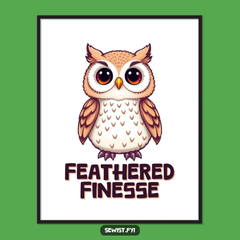 Funny Owl Crafter Digital Art: A Cute Owl Admiring Embroidered Detail