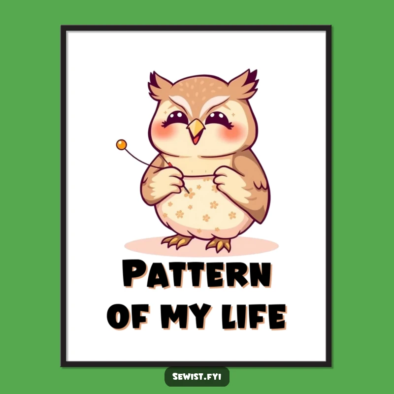 Funny Owl Seamstress Digital Art Print: Whimsical Sewing Decor