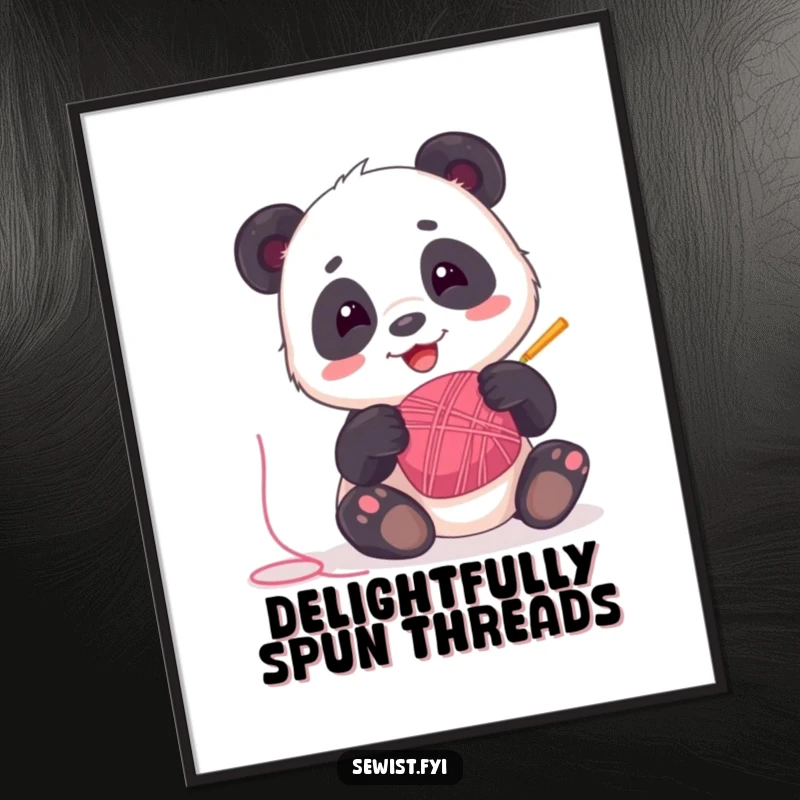 Funny Panda Digital Art Print: A playful panda spinning thread, bringing instant fun and humor to any room, a downloadable gift.