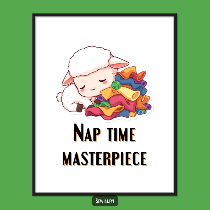 Funny Sleepy Sheep Digital Art Print: Whimsical Crafting Decor