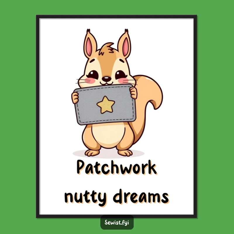 Funny Squirrel Patch Digital Art: Cheerful Critter's Sewing Pride, Instant Gift