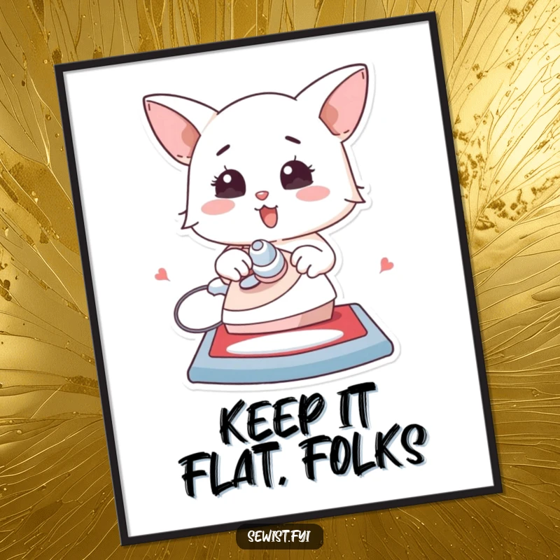 Funny digital art of a character enthusiastically ironing a flat creation, perfect for neat and humorous decor.