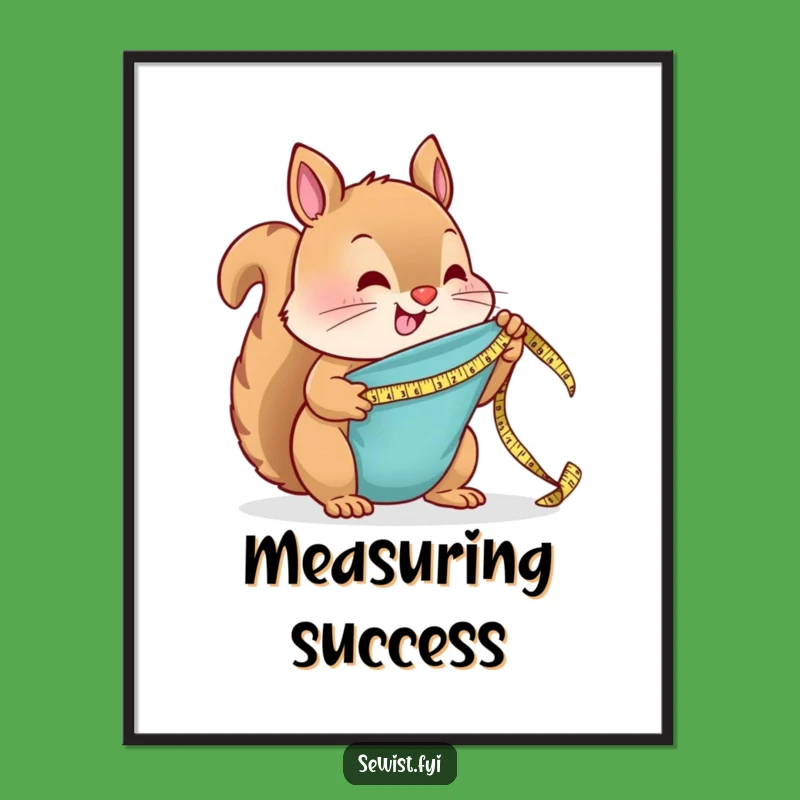 Funny Squirrel Sewing Digital Print: Cute Fabric Measuring Art - Printable Funny Gift!