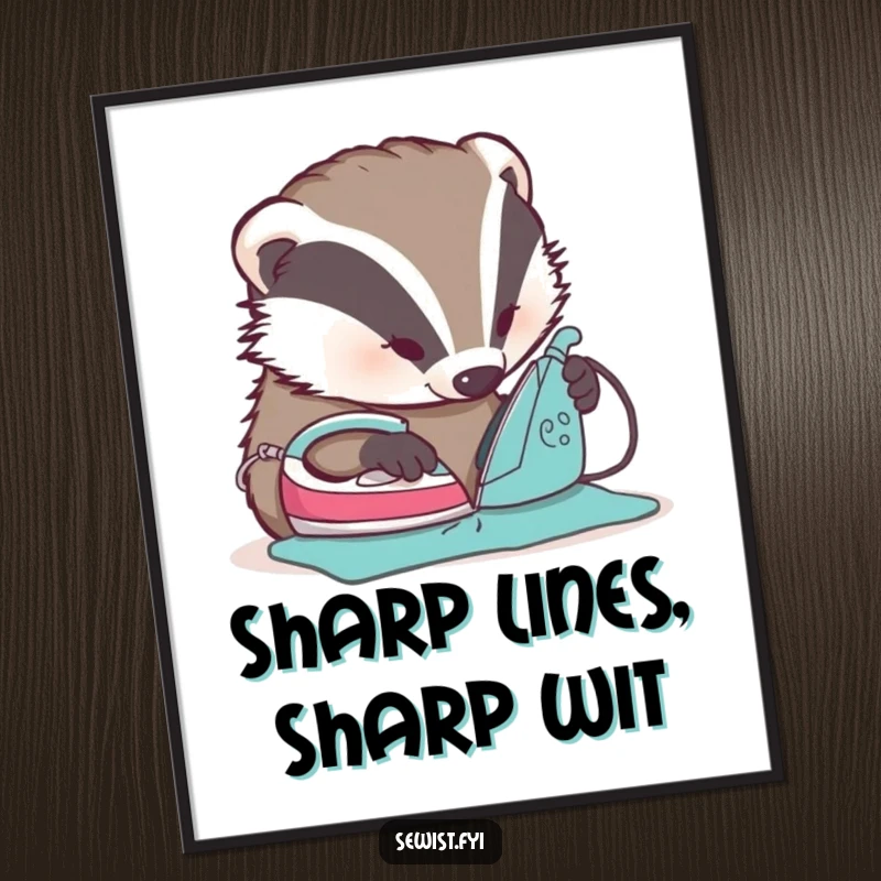 Funny Badger Ironing Digital Art Print - Hilarious artwork of a badger meticulously ironing a seam flat, ready to be printed and framed.