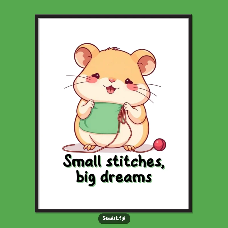 Funny Hamster Sewing Digital Art: Focused Critter Decor, Hilarious Gift