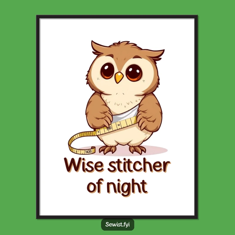 Funny Owl Measuring Digital Art: Wise Crafter Decor, Hilarious Sewing Gift