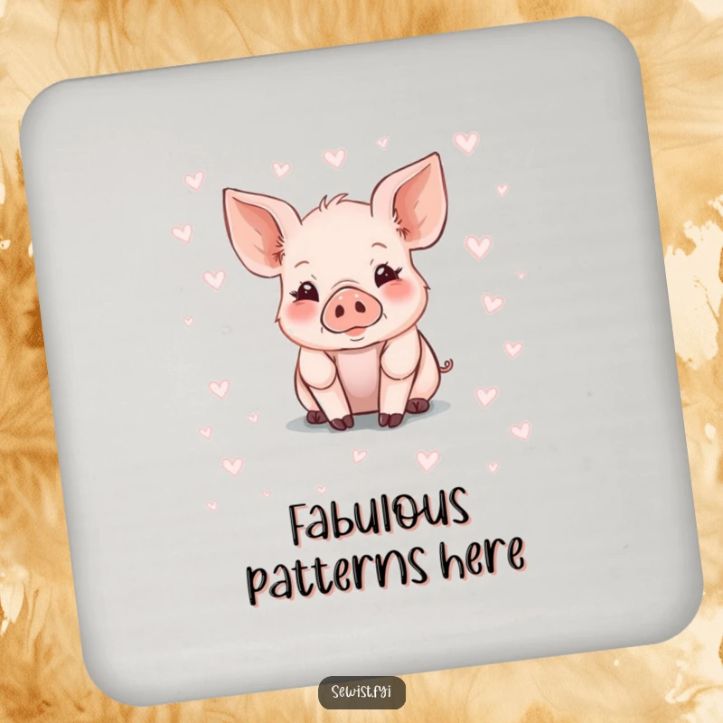 Funny Piglet Drink Coaster featuring a cute piglet artist drawing chalk patterns on fabric, a humorous and protective accessory.
